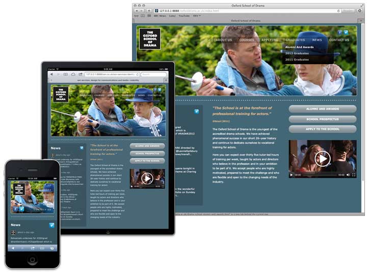 Oxford School of Drama website—ready for mobile, tablet and desktop.